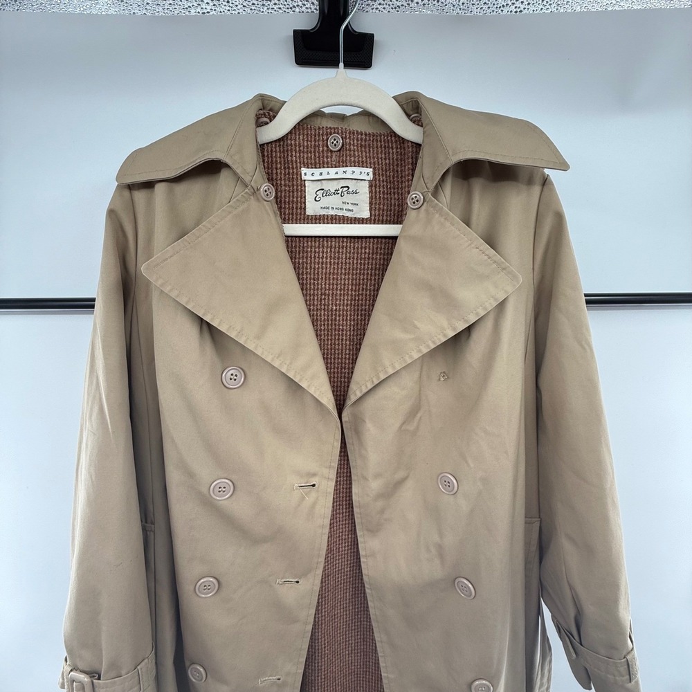 Vintage Schlampf's Elliott Bass Trench Coat Womens 8 Tan Belted Wool Lined - Picture 2 of 12